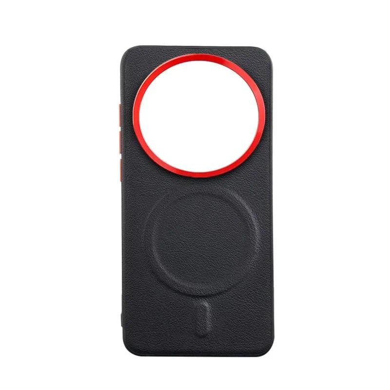 Ốp Điện Thoại Da Từ Tính Cho Xiaomi 15 Ultra Mi 14 13 17 Ultra Mi15 Pro Kim Loại Len Lỗ Lớn Bảo Vệ N