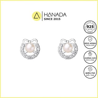   BH TRỌN ĐỜI  Bông Tai Bạc 925 Hanada Vòng Ngọc Thắt Nơ Đính Đá  Khuyên Tai Quà Tặng Đi Tiệc ,Mang hằng ngày  2285 