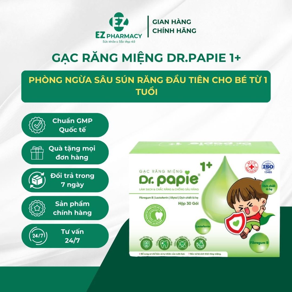 Gạc Răng Miệng Trẻ Em Dr.Papie 1+ - Sạch Khuẩn, Ngừa Viêm, Mẹ Yên Tâm