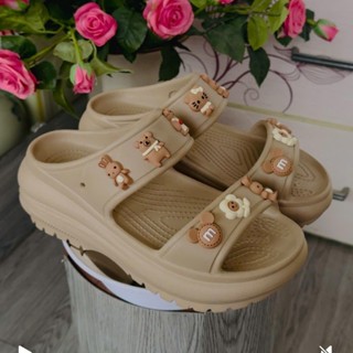 Dép cross hai quai nữ đế cao, dép quai ngang kèm ticker xinh xắn CV215