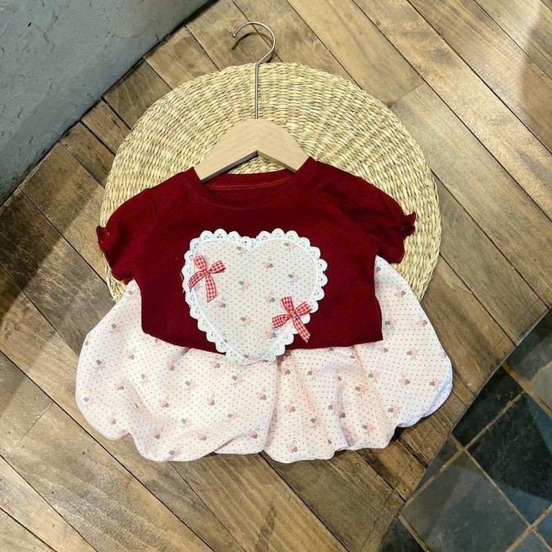 Bộ QUẦN ÁO CỌC TAY PHỒNG, quần phồng HOA, áo họa tiết tim nơ mặc mát mùa hè cho bé gái size 6-16kg Cotton