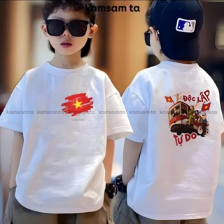 [12-90kg] Áo cờ đỏ sao vàng Việt Nam, áo thun yêu nước cho bé và gia đình KAMSAMITA bản đặc biệt áo trắng cotton premium