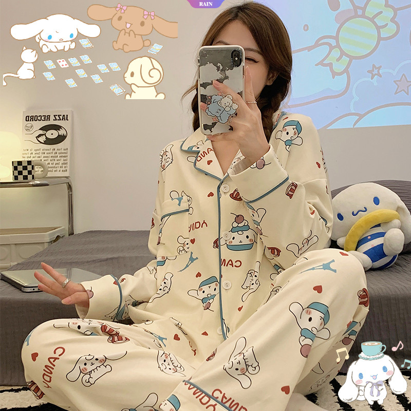 Sanrio Ins Cinnamoroll Bộ Đồ Ngủ Nữ Xuân Thu Mới Lưới Ngọt Ngào Gió Đỏ Dài Tay Dễ Thương Sinh Viên Homewear [RAIN]