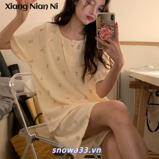 Xiang NIAN NI Ngọt Ngào Phong Cách Mục Vụ Hoa Tulip Bộ Đồ Ngủ Nữ Tay Ngắn Mùa Hè Bộ Đồ Gia Đình