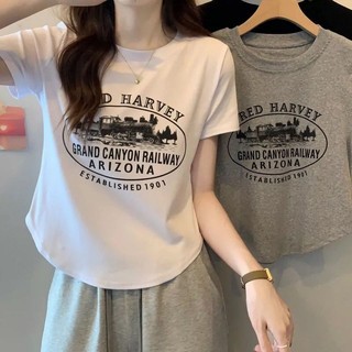 Mùa Hè Nguyên Chất Cotton Ngắn Tay Ngắn Áo Thun Nữ Thời trang Phong Cách Mới Phong Cách Không Đều Thiết Kế Tay Ngắn In Chữ Hot Girl Top