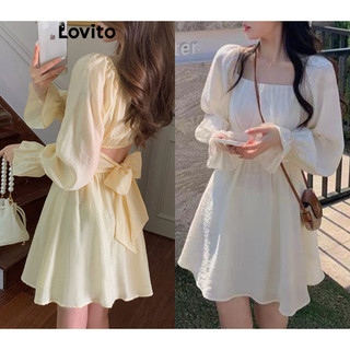 Đầm Lovito màu trơn cắt xẻ có dây buộc sau lưng phong cách thường ngày cho nữ LNA42032