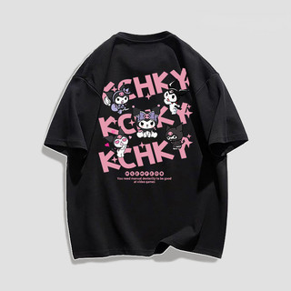 [Polyester] Áo thun ngắn tay dáng rộng mùa hè phiên bản Hàn Quốc dành cho nữ Áo thun cổ tròn đa năng Kuromi hoạt hình thông thường