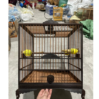 (Ráp sẵn) Lồng chim chào mào gỗ mun đuôi công chân hổ quỳ lá đề vân đẹp đủ phụ kiện birdcages