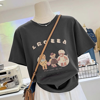 Fashmily 100% Cotton Oversize Áo Nữ Hàng Sẵn Có 2024 Mới Mùa Hè Hàn Quốc Tay Ngắn Thời Trang Unisex Nam Tee Rời Cổ Tròn Quần Áo Học Sinh