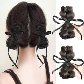  2 Cái   bộ Tóc Giả Vòng Kẹp Tóc Đôi Thịt Viên Đầu Phụ Kiện Tóc Thắt Nơ Ruy Băng Tóc Uốn Tóc Cô Gái Tóc Giả Germinal Nụ 