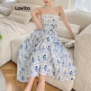 Đầm Lovito họa tiết hoa phong cách thanh lịch cho nữ LNE52341