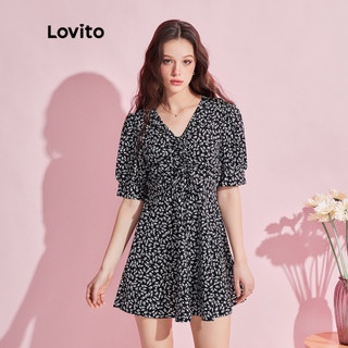 Đầm Lovito cột dây họa tiết hoa nhí boho cho nữ L74ED193