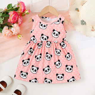 Váy Suspender Cho 0-3 Tuổi Sơ Sinh Bé Gái Hoạt Hình Hình Hình Gấu Trúc Họa Tiết Mùa Hè Ngoài Trời Dễ Thương OOTD Quần Áo Cho Bé