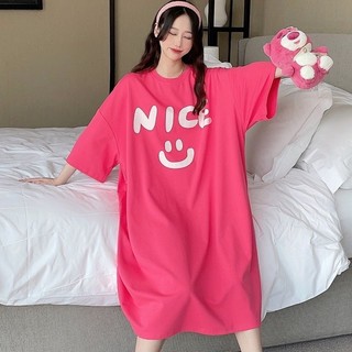 Đầm Suông lười dáng rộng và đa năng ngắn tay in chữ NICE kèm mặt cười TTDSA0131