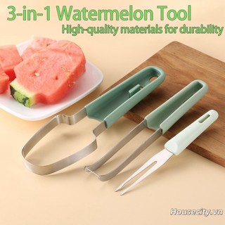 3 dụng cụ cắt dưa hấu thép không gỉ dưa hấu popsicle máy thái cắt trái cây dao có nĩa bộ tiện ích nhà bếp