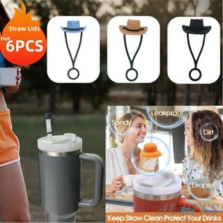 6 Cái / bộ Nắp Ống Hút Mũ Silicon Cao Bồi Tương Thích Với Stanleys Cup 30 Và 40 Oz Tumbler Chống Bụi Uống Ống Hút Đầu Trang Trí