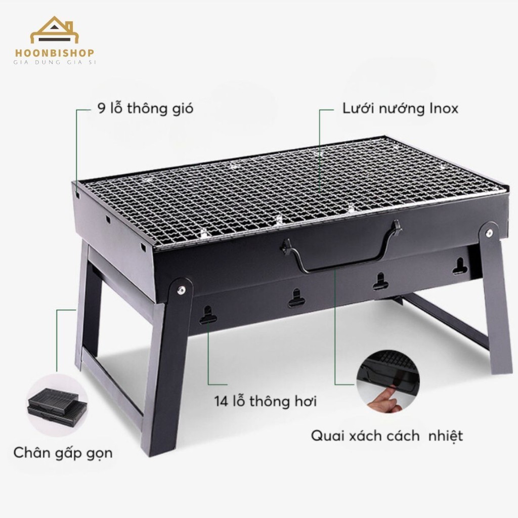 Bếp nướng than gấp gọn BNT9-10 cao cấp, bếp nướng ngoài trời kèm vỉ nướng, khay than - HoonbiShop