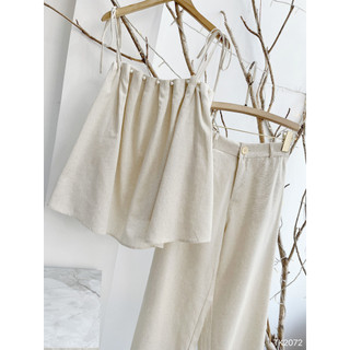 Set 2 dây linen nude cột nơ xếp ly đính ngọc siêu đẹp