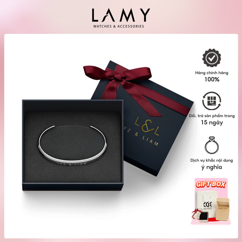 Vòng tay nam nữ Lyz and Liam Classic L&L Cuff Silver - Gift Box Hộp quà tặng nơ đỏ & khắc chữ theo y