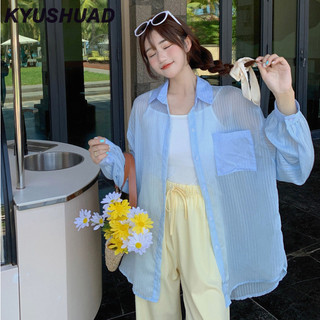 Kyushuad Áo dài tay phong cách lười biếng dành cho nữ dáng rộng mùa hè mỏng chống nắng điều hòa áo khoác áo sơ mi