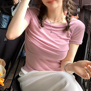Áo thun nữ Ruo Bei Xuân, tay ngắn giản dị và đơn giản, áo kiểu Hàn Quốc mỏng cao cấp và đa năng