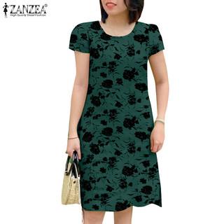 Zanzea Nữ Vintage Không Túi Nút In Hoa Váy Ngắn Tay