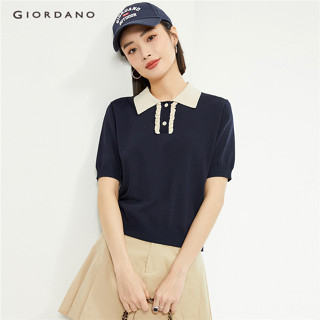 GIORDANO Nữ Áo Sơ Mi Polo Tương Phản Cổ Polo Đan Áo Sơ Mi Polo Ngắn Tay Mùa Hè Thời Trang Áo Sơ Mi Polo 18354204