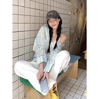 Suxi Retro Hoa Văn ca rô dáng rộng thời trang Áo sơ mi dài tay nữ 240608