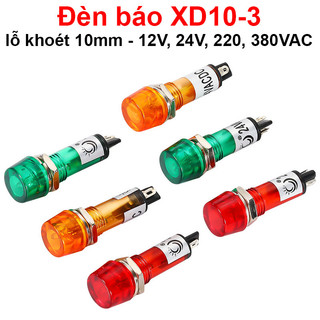 Đèn báo xd10-3 lỗ khoét 10mm điện áp 12v, 24v, 220vac, 380vac
