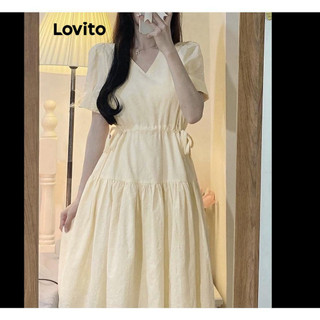 Đầm Lovito xếp tầng xếp ly có dây rút phong cách thường ngày cho nữ LNE39492 (Mơ)