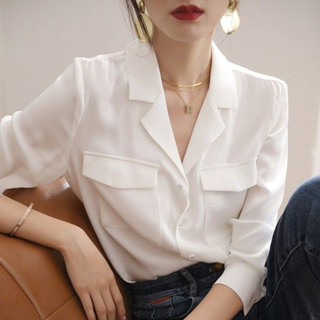 Áo Sơ Mi Dài Tay Nữ Văn Phòng Rời Áo Trắng Phong Cách Hàn Quốc Thời Trang Đơn Giản Trang Trọng Top OL