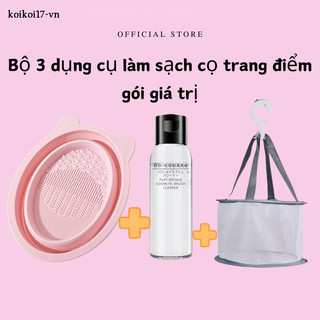 Herorange Bộ Ba Dụng Cụ Giặt Cọ Trang Điểm Và Mút Trang Điểm Gồm Thảm Giặt Cọ, 50ml Dung Dịch Giặt Cọ Và Lưới Phơi Cọ
