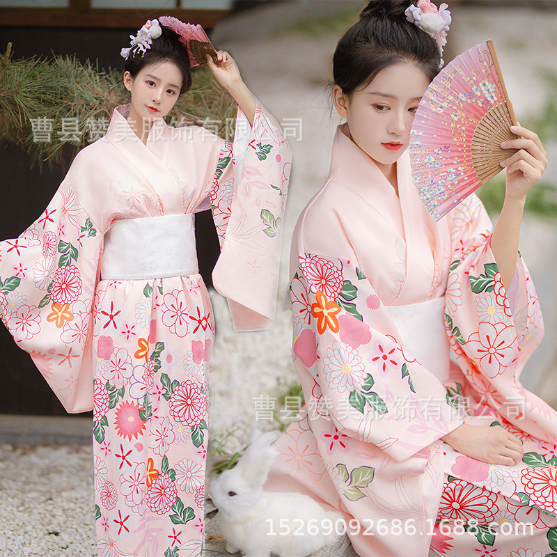 God Girl Kimono Girl Hồng Nhật Bản Váy Kimono phong cách Nhật Bản Bộ 3 món