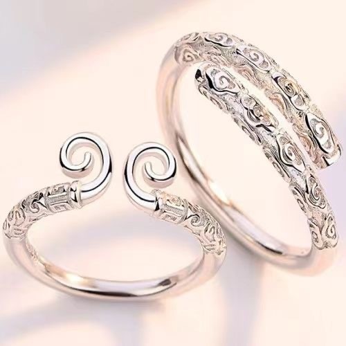 Nhẫn đôi Nhẫn tình nhân [Bộ sưu tập người 4166] Black Myth Golden Hoop Stick Ring Nam Nữ Cặp đôi Vòn