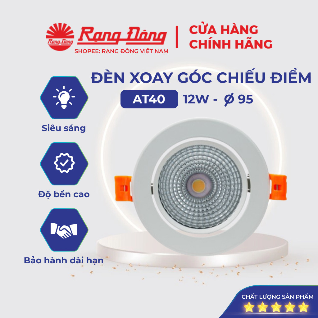 Đèn Led Âm Trần Xoay Góc Chiếu Điểm Rạng Đông 12w Lỗ Khoét Trần Phi 95 MODEL AT40 95/12W - Quân Hiền