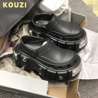   Shop Hot Sale  Giày Punk Lỗ Mùa Hè Baotou Dép Nam Đế Dày Tăng Cường Thiết Kế 10CM Nửa Dép Paris Dép Nữ Hợp Thời Trang 
