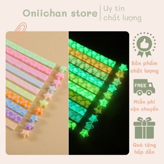 Set 210 giấy gấp sao phát sáng dạ quang dài 24cm trang trí origami độc đáo