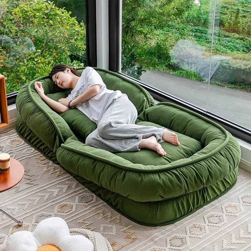 Ghế Lười Cute Tặng Gối Sofa Bệt Khung Sắt Tĩnh Điện 5 Nấc Điều Chỉnh, Đệm Bọt Biển Cao Cấp Chống Lún
