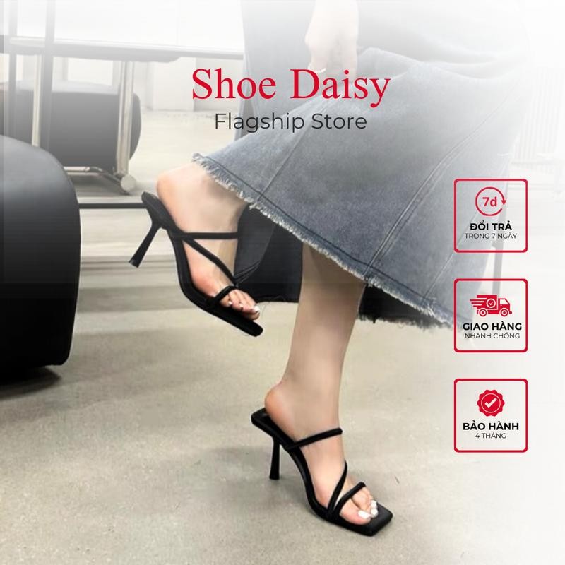 Sandal cao gót 7p SHOE DAISY , sandal mũi vuông basic hot trend 2024 M18 Nữ DéP dép  kẹp GiàY Jean giay  7