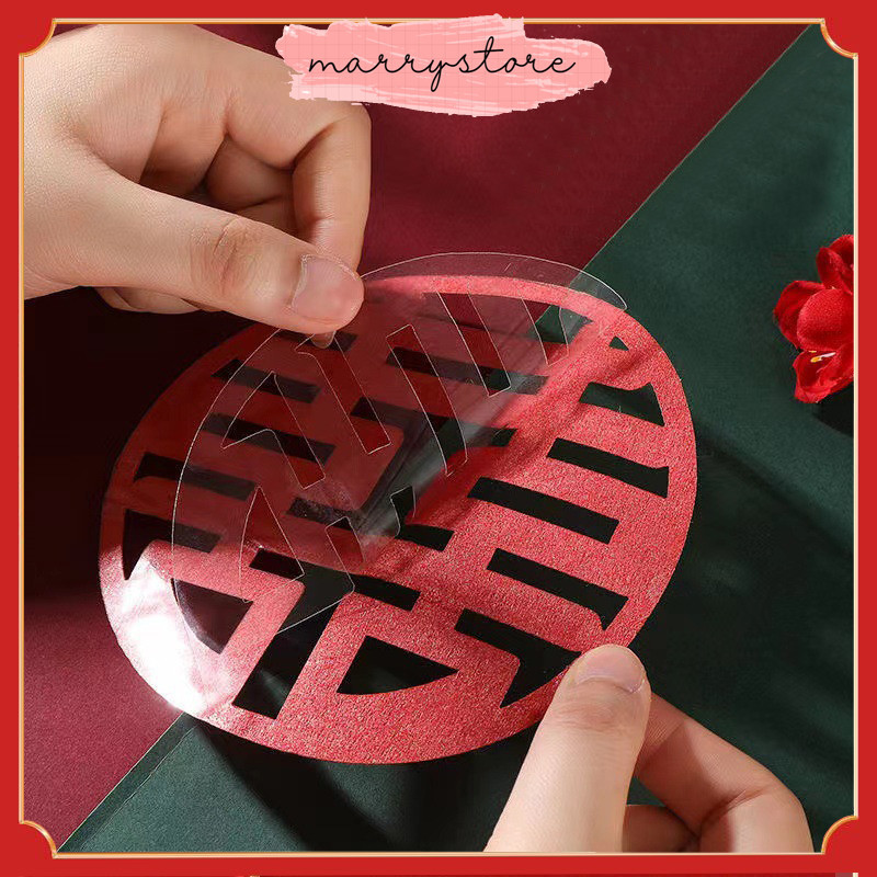 Decal Dán Chữ Hỷ Trang Trí Phòng Cưới, Xe Hoa, Đám Cưới 35x35cm Marrystore1102