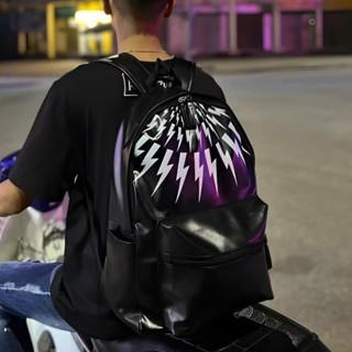 Ba lô đi học, balo đi chơi đựng vừa sách vở a4 da bóng họa tiết tia sét, quai đeo bản to K634