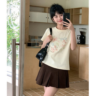 【100% cotton 】Áo baby tee Áo Thun ôm body Áo y2k Áo thun ngắn tay in màu trắng phong cách mới dành cho nữ