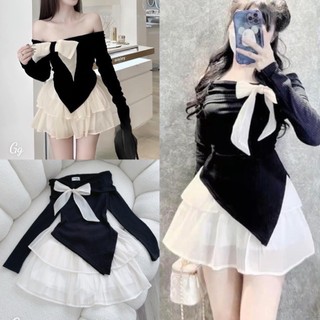 Sét áo trễ vai đính nơ kèm chân váy voan xoè 3 tầng ngắn lưng cao. Áo nữ dài tay vạt chéo hở vai sexy ôm hàn quốc XUYXUY