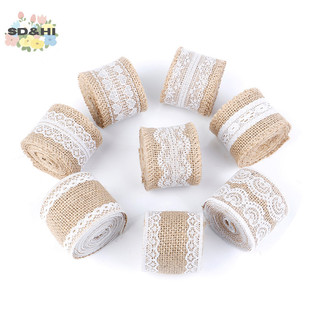 Sdhi 2 mét / cuộn đay vải bố hessian ren ruy băng trắng ren viền cạnh trang trí tiệc vn
