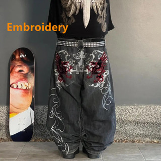 Y2k Nữ Bông Tai Kẹp Xu Hướng Thời Trang Thêu Họa Tiết Hip Hop Vintage Đường Phố Quần Denim Thẳng Ống Rộng Quần Jean Nam