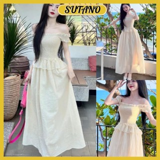 váy đầm nữ maxi trễ vai bo chun thân viền bèo dáng dài đi biển chất tơ xốp hàng đẹp V196 SUTANO