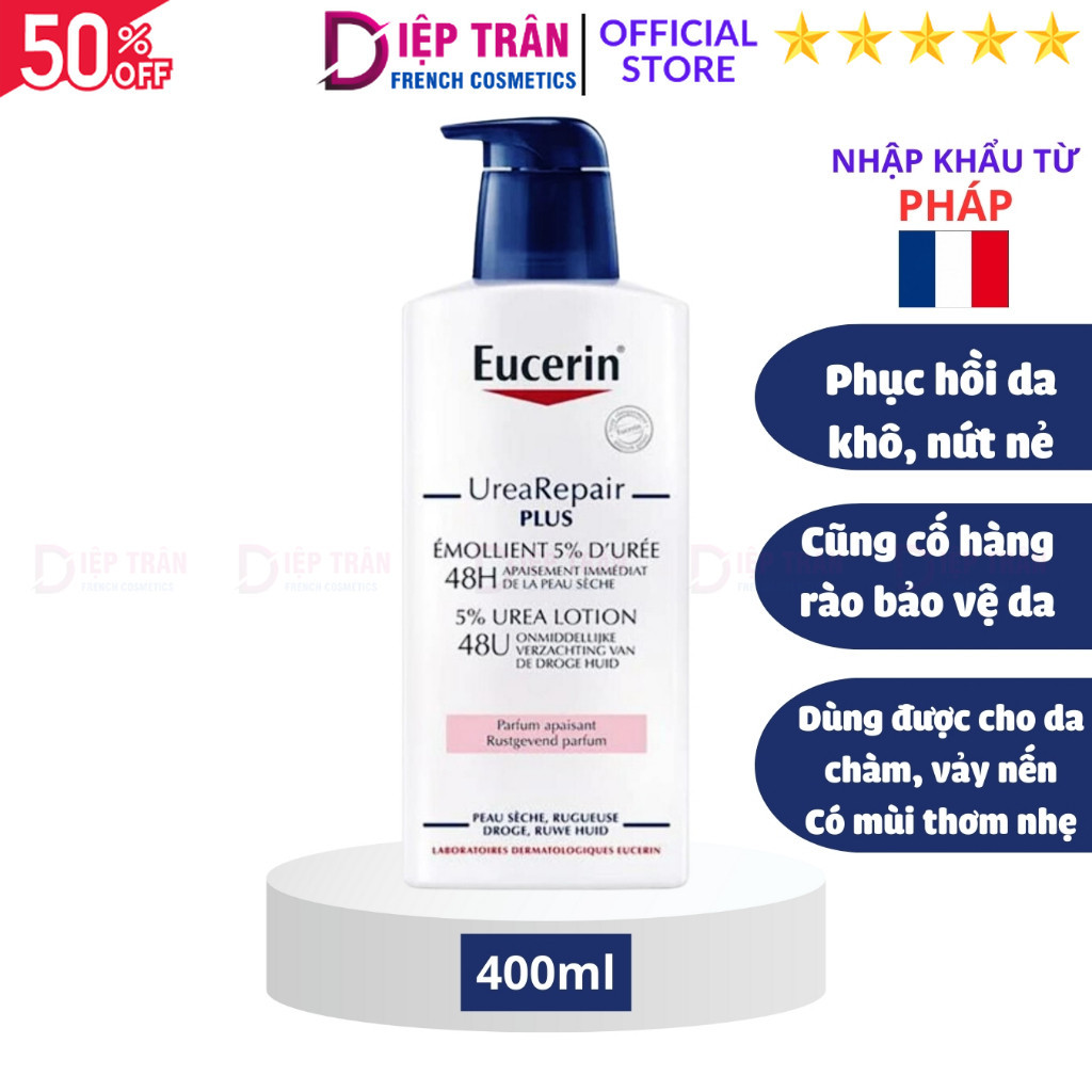 Kem dưỡng phục hồi da rất khô nhạy cảm Eucerin Urea Repair Plus 10% 400ml - Pháp - SKU115