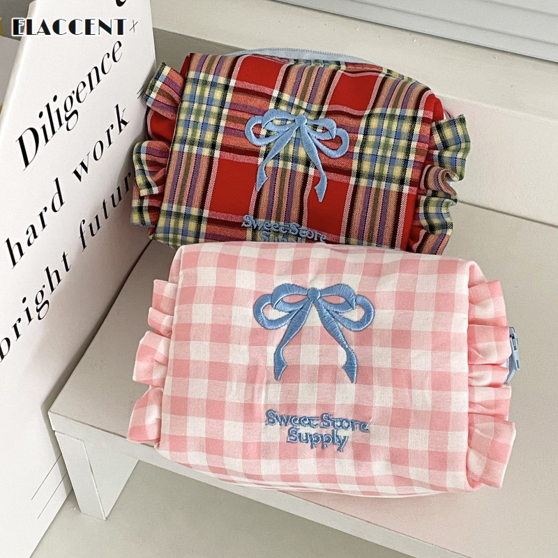 Ví đựng tiền xu ELACCENT Lưới nơ lưu trữ sinh viên lưới ngọt ngào ruffle du lịch xách tay thêu túi vệ sinh