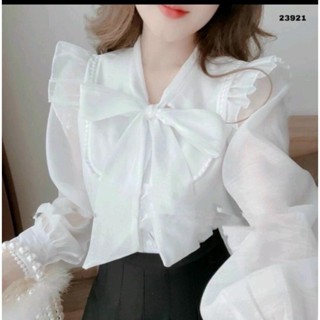 SƠ mi voan tơ lụa mềm óng  2 lớp chạy viền siêu xinh dành cho nàng mã 020202 Top Áo Nữ Women Ong Shirt Trắng