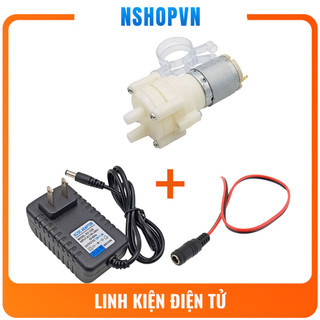 Combo máy bơm nước 365 12VDC kèm nguồn adapter và jack DC cái có dây